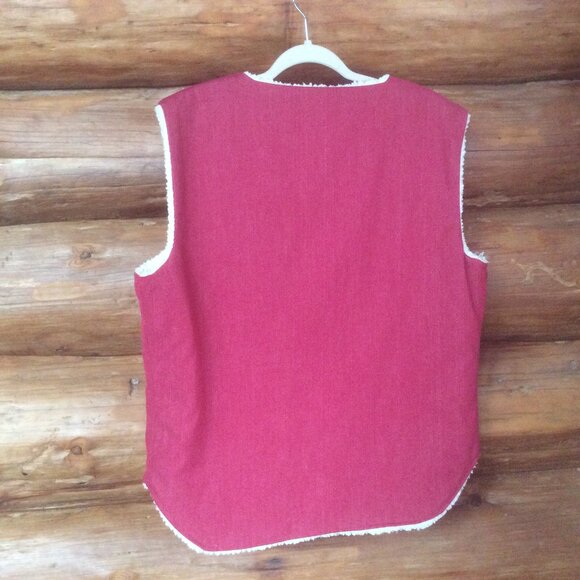 Western Sherpa Lined Red Snap Down Outdoor Cowboy Chore Barn Vest Size Large* - Picture 2 of 3